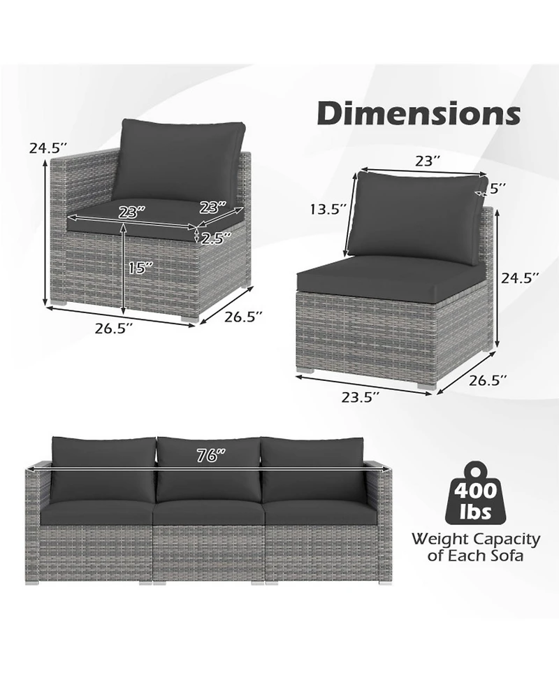 Gouun 3-Piece Modular Patio Sectional Sofa Set with Woven Rattan and Soft Cushions