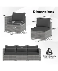 Gouun 3-Piece Modular Patio Sectional Sofa Set with Woven Rattan and Soft Cushions