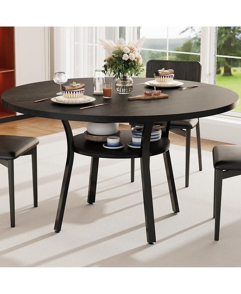 Homfan 47" Round Dining Table with Storage - Modern Mdf Kitchen Table Seats 4-6, Easy Assembly