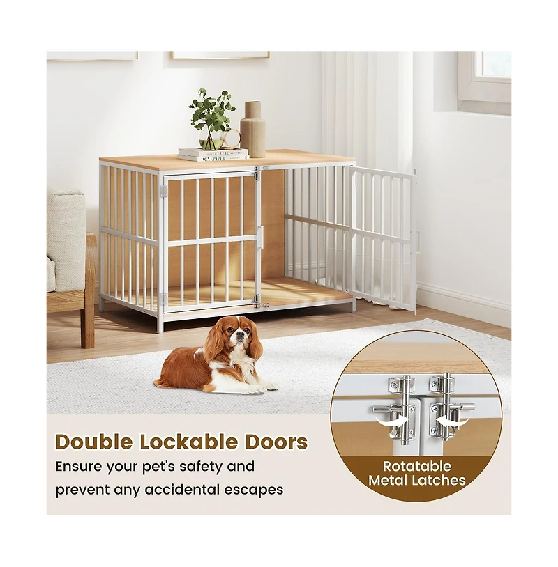 Ruie Dual-Door Dog Crate End Table with Chew-Resistant Metal Frame