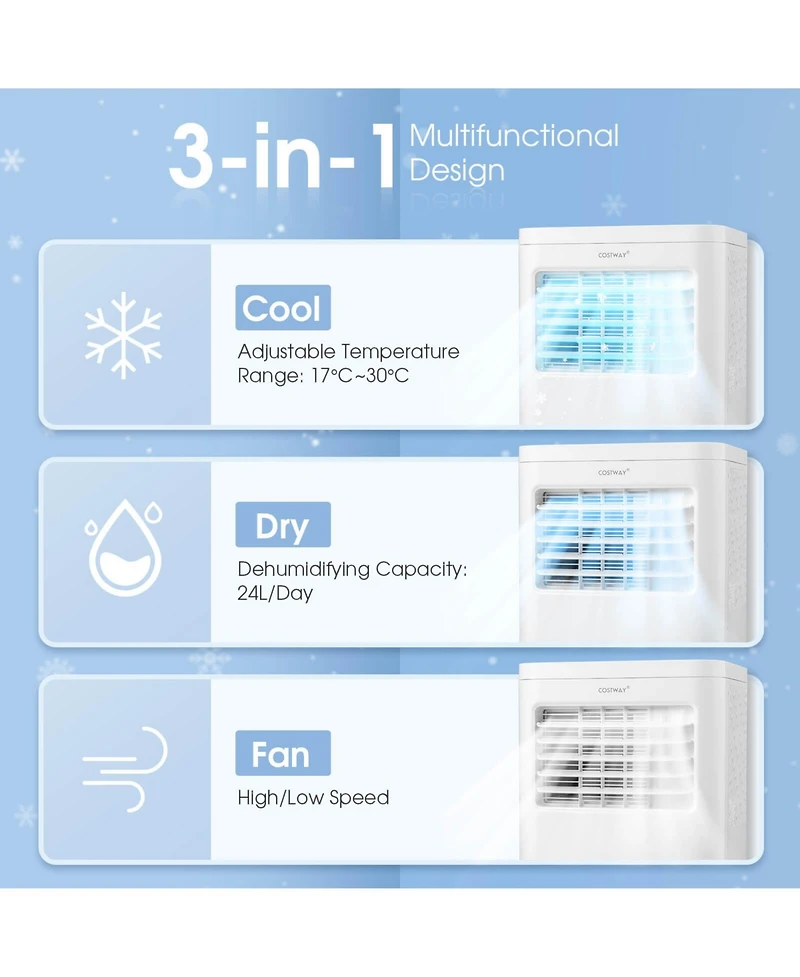Costway 6000 Btu (10000 Btu Ashrae) Portable Air Conditioner 3-in-1 Ac Unit With Cool Dehum Fan Sleep Mode