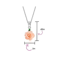 Bling Jewelry Delicate Floral Blooming 3D Pink Rose Flower Green Cz Accent Pendant Necklace For Women For Sterling Silver