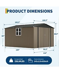 GarveeLife Outdoor Metal Storage Shed with Floor Frame Clear Window and Lockable Doors for Garden Backyard and Patio Use