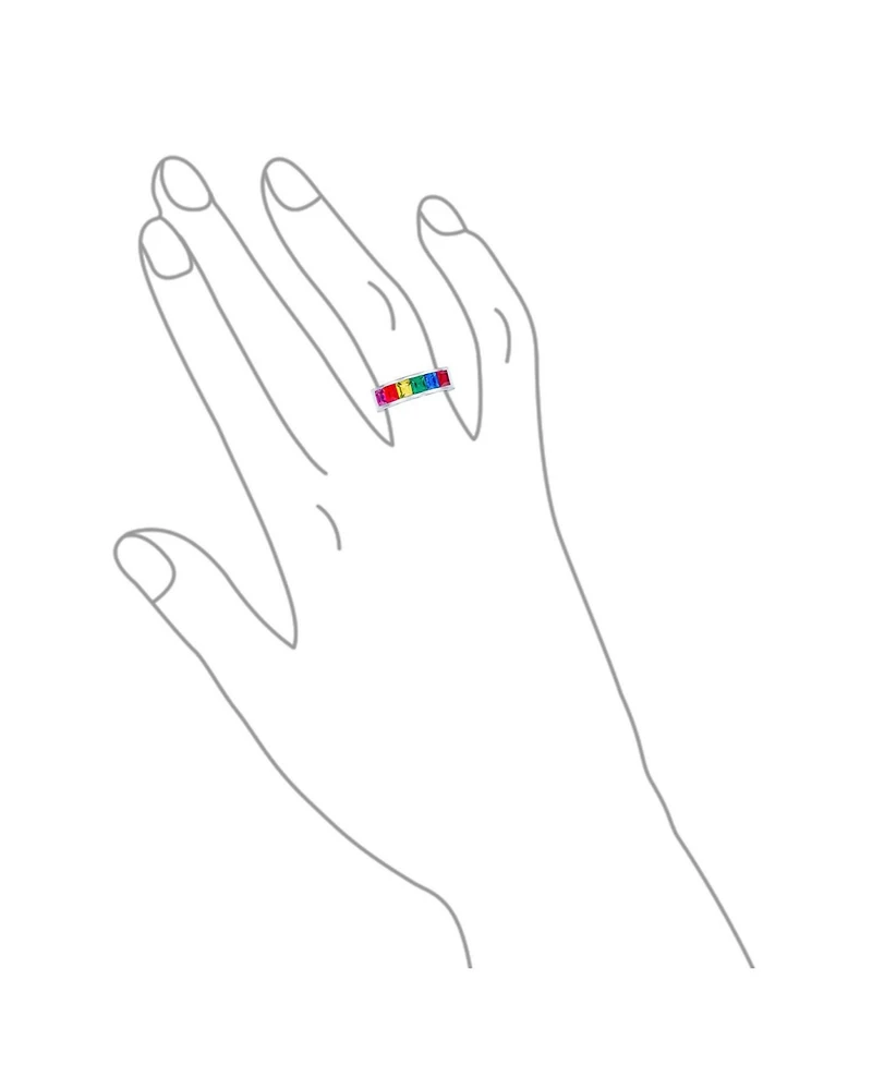 Bling Jewelry Rainbow Band Ring Cz Colorful Silver Tone Stainless Steel 8MM