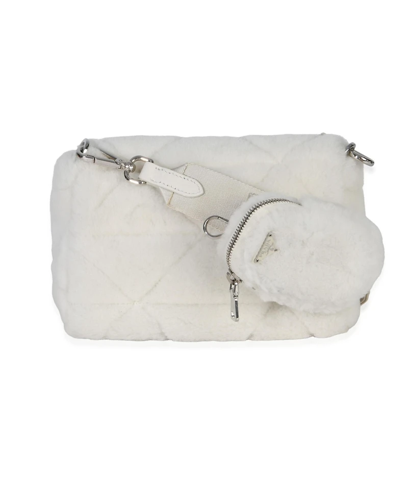 Pre-Owned Prada White Shearling Patchwork System Flap Bag