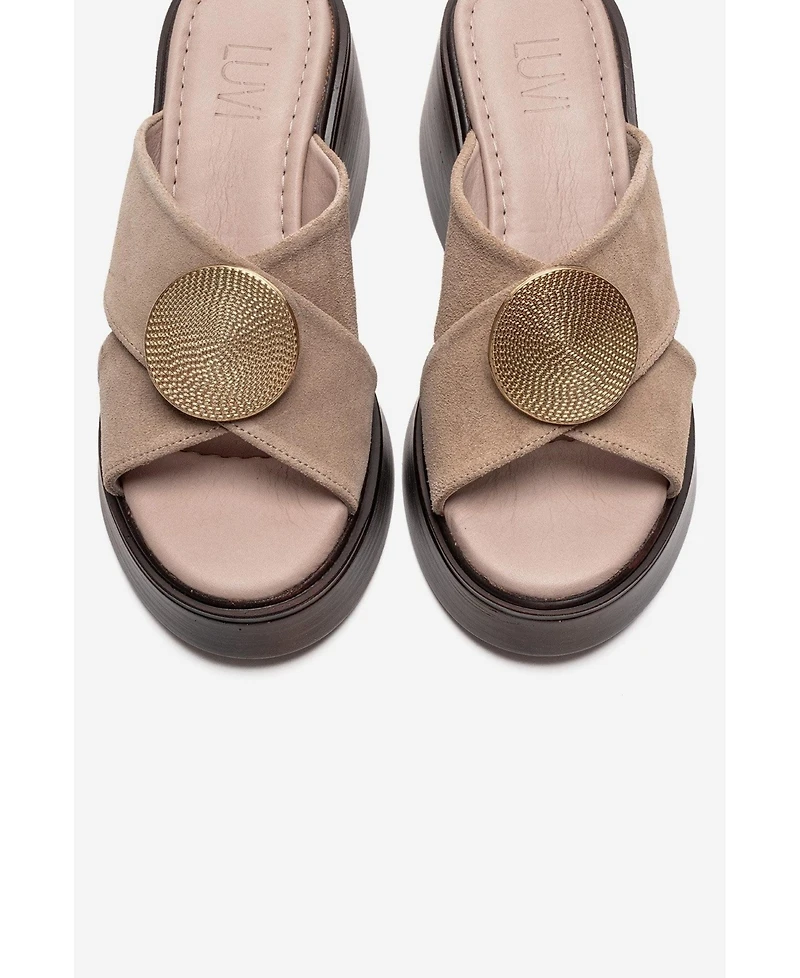 Forever & Always Shoes Women's Fianna Leather Cross Strap Platform Sandal