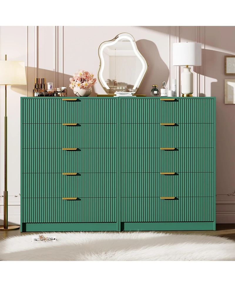 homfan 5-Drawer Fluted Dresser Chest with Metal Handles, Modern Vertical Storage Organizer for Bedroom, Entryway or Living Room