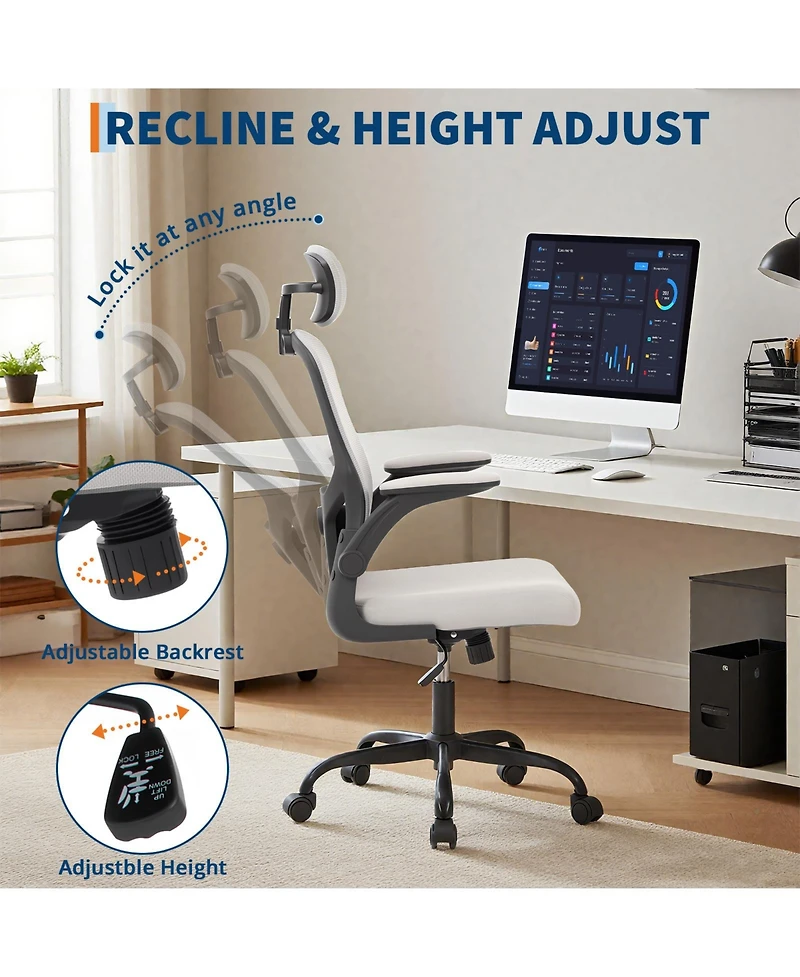 gaomon Office Computer Chair with Headrest, Mesh Home Office Chair with Adjustable Back Support and Armrest, High Ergonomic Rolling Work Chair