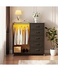 Aheaplus 45-Inch Rolling Dresser with Mirror, Closet Organizer 5 Fabric Drawers and Charging Station