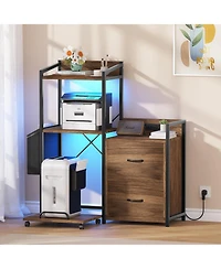 gaomon Mobile Printer Stand, Office Filing Cabinet with Power Outlet and Usb Charging Port