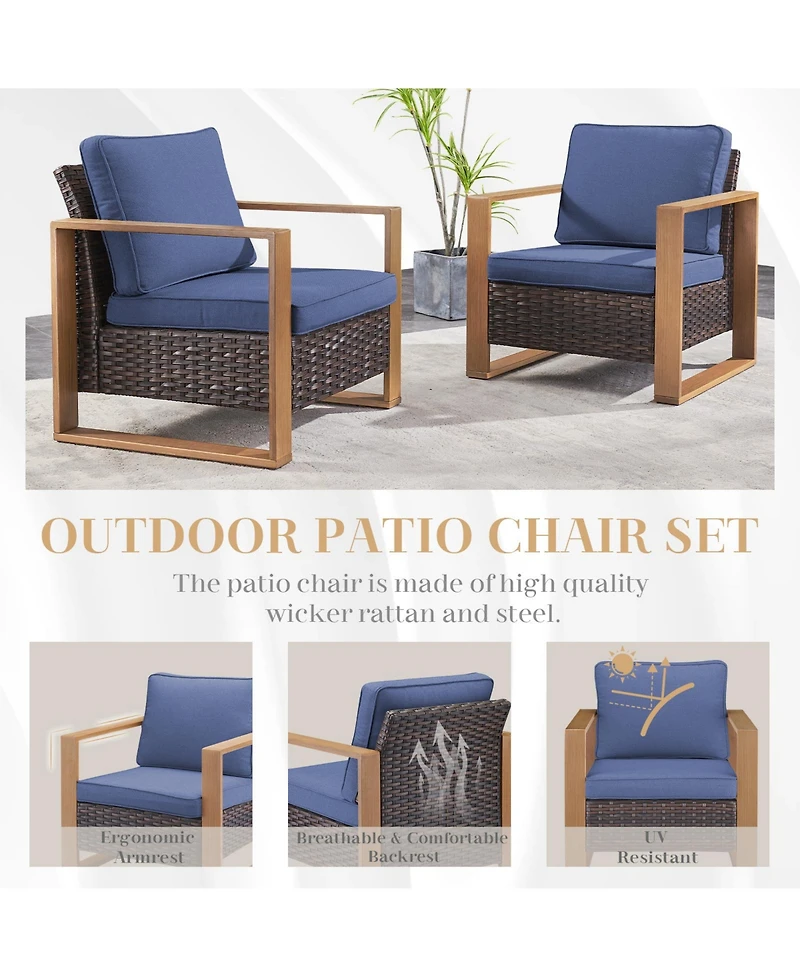 Pocassy Patio Resin Wicker Furniture Set with Fire Pit Table, Pe Rattan Swivel Chairs Propane Table,5PCS Conversation