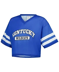 ZooZatz Women's Royal Kentucky Wildcats V-Neck Mesh Cropped T-Shirt