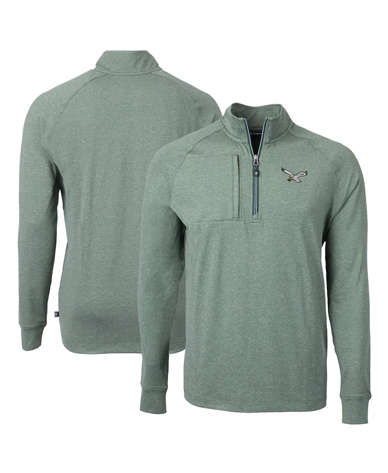 Cutter & Buck Men's Heather Green Philadelphia Eagles Adapt Eco Knit Heathered Quarter-Zip Pullover Sweatshirt