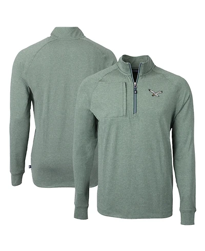 Cutter & Buck Men's Heather Green Philadelphia Eagles Adapt Eco Knit Heathered Quarter-Zip Pullover Sweatshirt