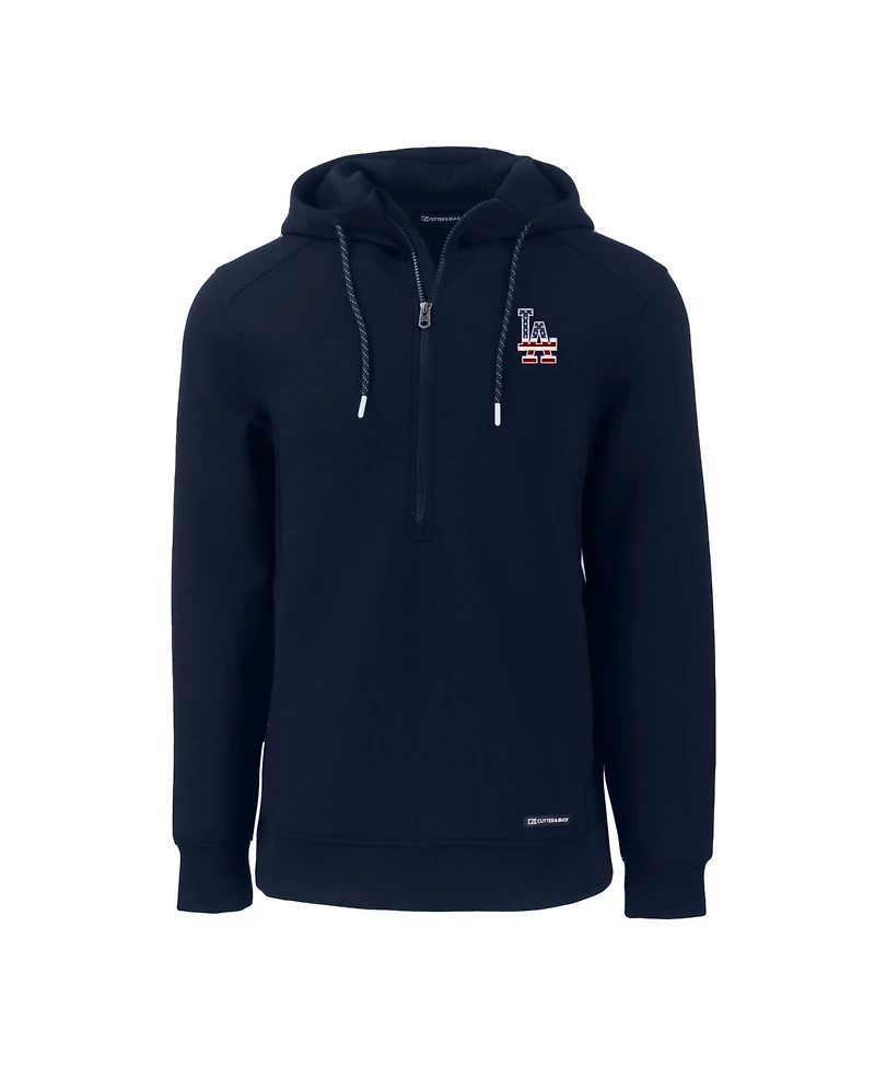 Cutter & Buck Men's Navy Los Angeles Dodgers Stars Stripes Roam Eco Half-Zip Pullover Hoodie