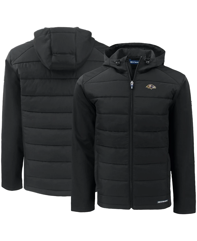 Cutter & Buck Men's Black Baltimore Ravens Evoke PrimaLoft Hybrid Eco Softshell Full-Zip Hooded Jacket