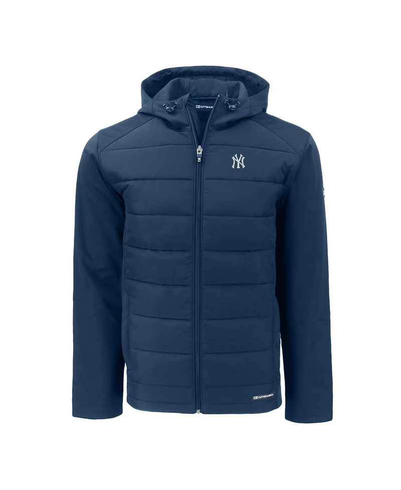 Cutter & Buck Men's Navy New York Yankees Big Tall Evoke Hybrid Eco Softshell Full-Zip Hoodie