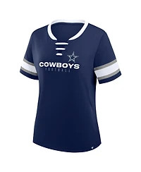 Fanatics Women's Navy Dallas Cowboys Plus Size Red Zone Athena Lace-Up V-Notch Neck T-Shirt