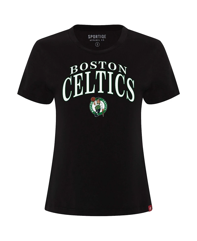 Sportiqe Women's Black Boston Celtics Arcadia Boxy T-Shirt