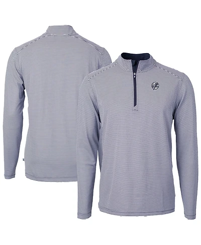 Cutter & Buck Men's Navy New York Yankees Virtue Eco Pique Micro Stripe Quarter-Zip Jacket