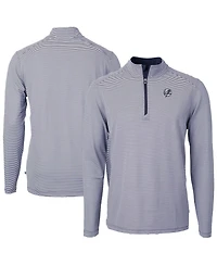 Cutter & Buck Men's Navy New York Yankees Virtue Eco Pique Micro Stripe Quarter-Zip Jacket
