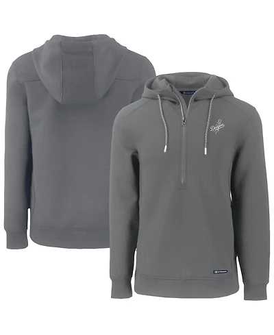 Cutter & Buck Men's Gray Los Angeles Dodgers Roam Eco Tri-Blend Half-Zip Hoodie