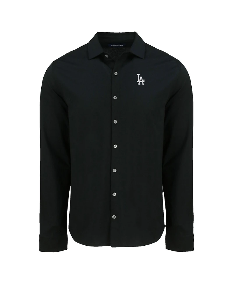 Cutter & Buck Men's Black Los Angeles Dodgers Knitted Advantage Tri-Blend Eco Soft Pique Long Sleeve Button-Up Shirt
