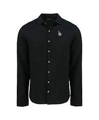 Cutter & Buck Men's Black Los Angeles Dodgers Knitted Advantage Tri-Blend Eco Soft Pique Long Sleeve Button-Up Shirt