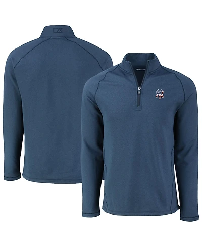 Cutter & Buck Men's Heather Navy New York Yankees Peshastin Eco Fleece Raglan Quarter-Zip Sweatshirt