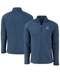 Cutter & Buck Men's Heather Navy New York Yankees Peshastin Eco Fleece Raglan Quarter-Zip Sweatshirt
