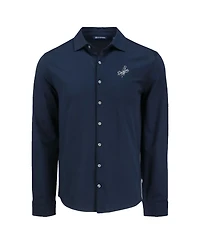 Cutter & Buck Men's Navy Los Angeles Dodgers Knitted Advantage Tri-Blend Eco Soft Pique Long Sleeve Button-Up Shirt