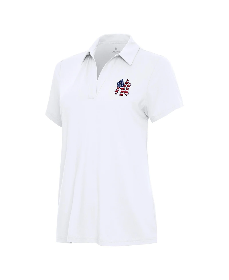 Antigua Women's White New York Yankees Independence Day Patriotic Logo Era Polo