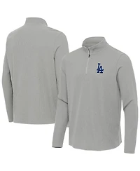Antigua Men's Heather Gray Los Angeles Dodgers Sync Tri-Blend Quarter-Zip Pullover