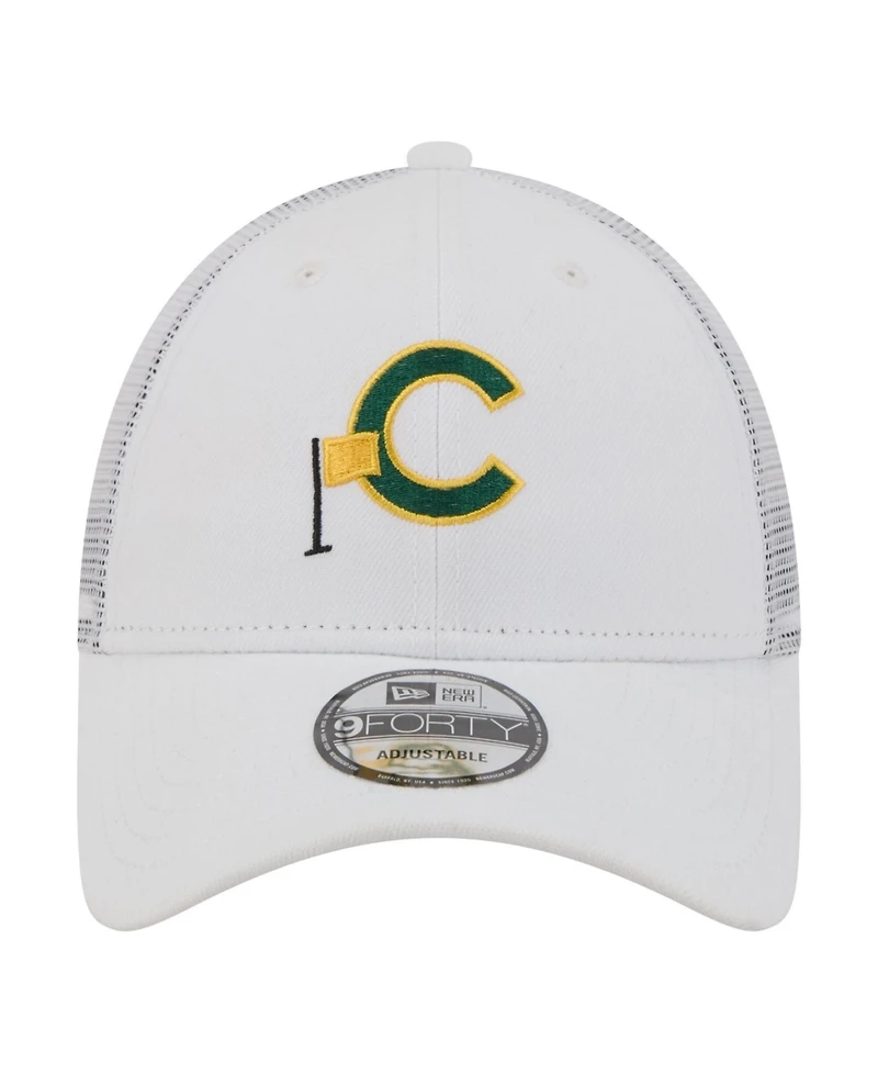 New Era Men's White Chicago Cubs Flag 9FORTY Trucker Adjustable Hat