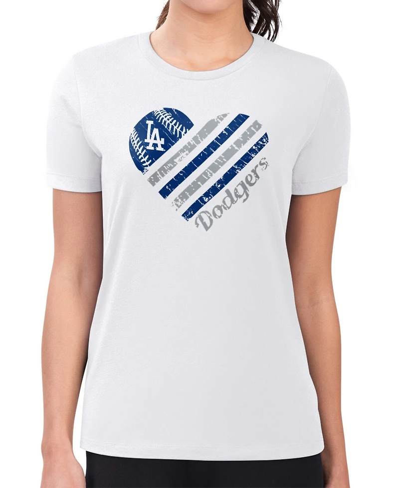 G-iii 4Her by Carl Banks Women's White Los Angeles Dodgers Super-Slim Fit Lightweight Heart Graphic T-Shirt