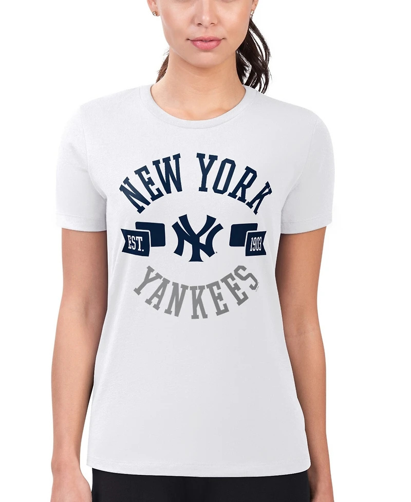 G-iii 4Her by Carl Banks Women's White New York Yankees Super-Slim Fit Lightweight City Graphic T-Shirt