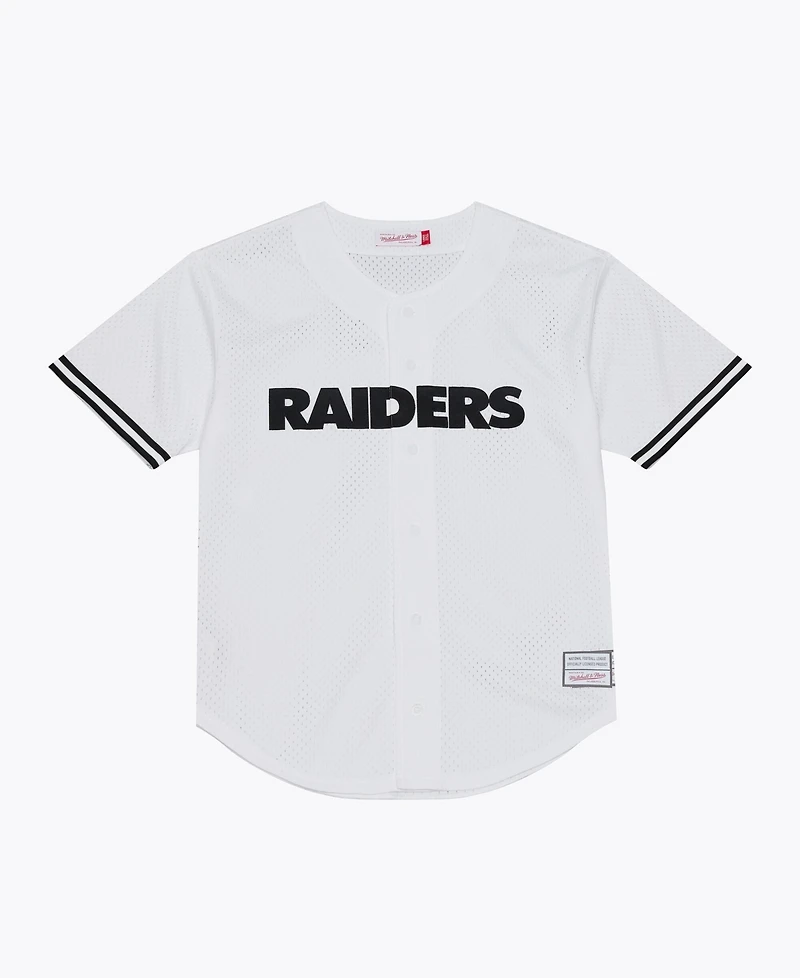Mitchell & Ness Men's White Las Vegas Raiders Monochrome Mesh Full-Button Baseball Jersey