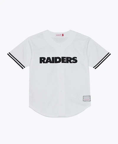 Mitchell & Ness Men's White Las Vegas Raiders Monochrome Mesh Full-Button Baseball Jersey
