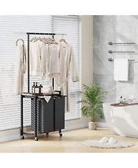 homfan Rolling Bathroom Storage Cabinet, 30 Inch Metal Laundry Organizer with Hanging Rod and Lockable Wheels for Bathroom