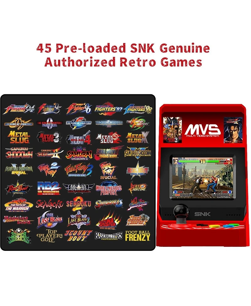 Unico Mvs Mini Home Arcade Console with 45 Snk Classic Games Including King of Fighters, Metal Slug, Samurai Showdown and More