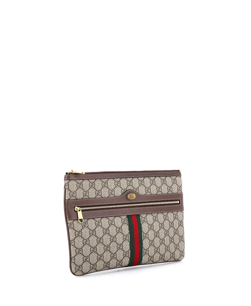 Pre-Owned Gucci Large Ophidia Zip Pouch Gg Coated Canvas