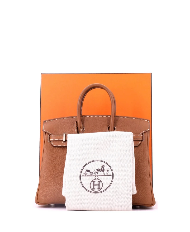 Pre-Owned HERMES Birkin 25 Handbag Brown Togo with Palladium Hardware