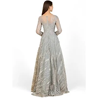 Lara Women's Long Sleeve Illusion Neck Gown