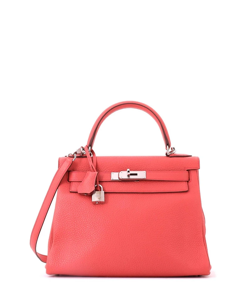Pre-Owned HERMES Kelly 28 Handbag Pink Clemence with Palladium Hardware
