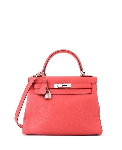 Pre-Owned HERMES Kelly 28 Handbag Pink Clemence with Palladium Hardware