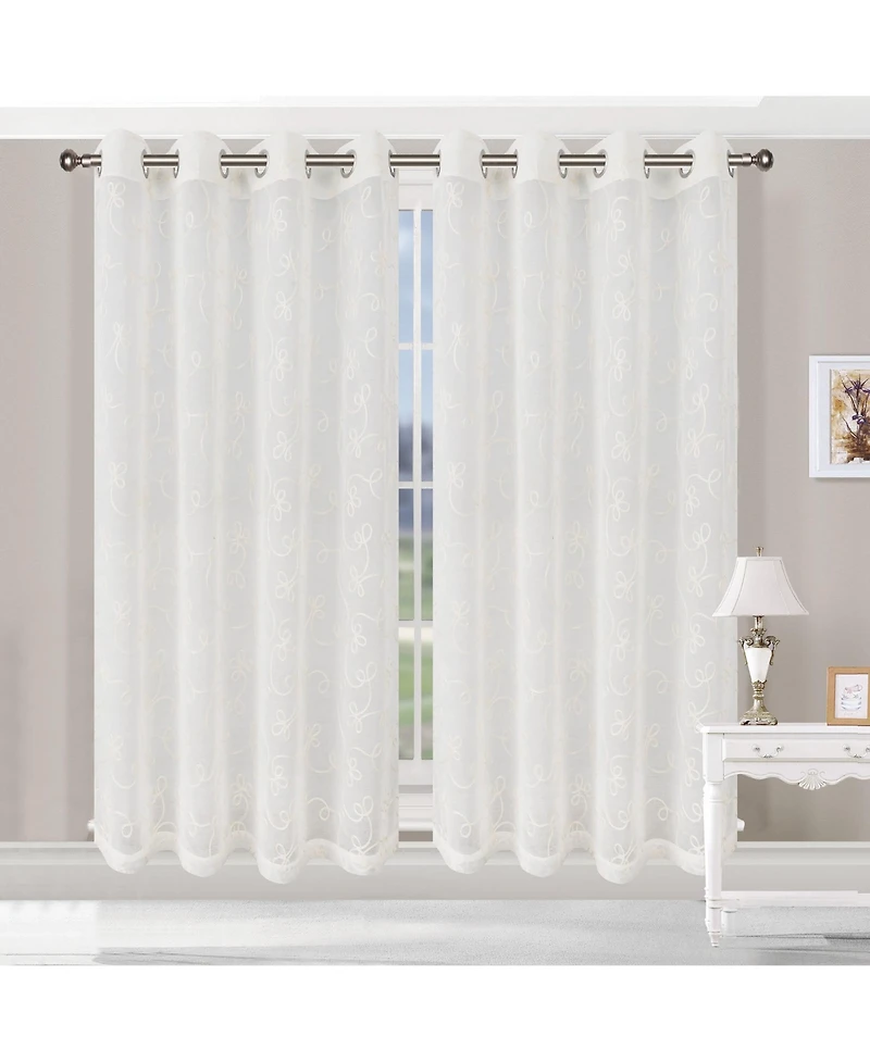 Superior Lightweight Scroll Sheer Curtain Panels, (2), 52" x 63"