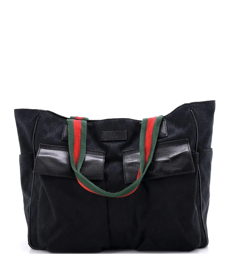 Pre-Owned Gucci Medium Double Pocket Web Handle Tote Gg Canvas
