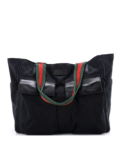 Pre-Owned Gucci Medium Double Pocket Web Handle Tote Gg Canvas