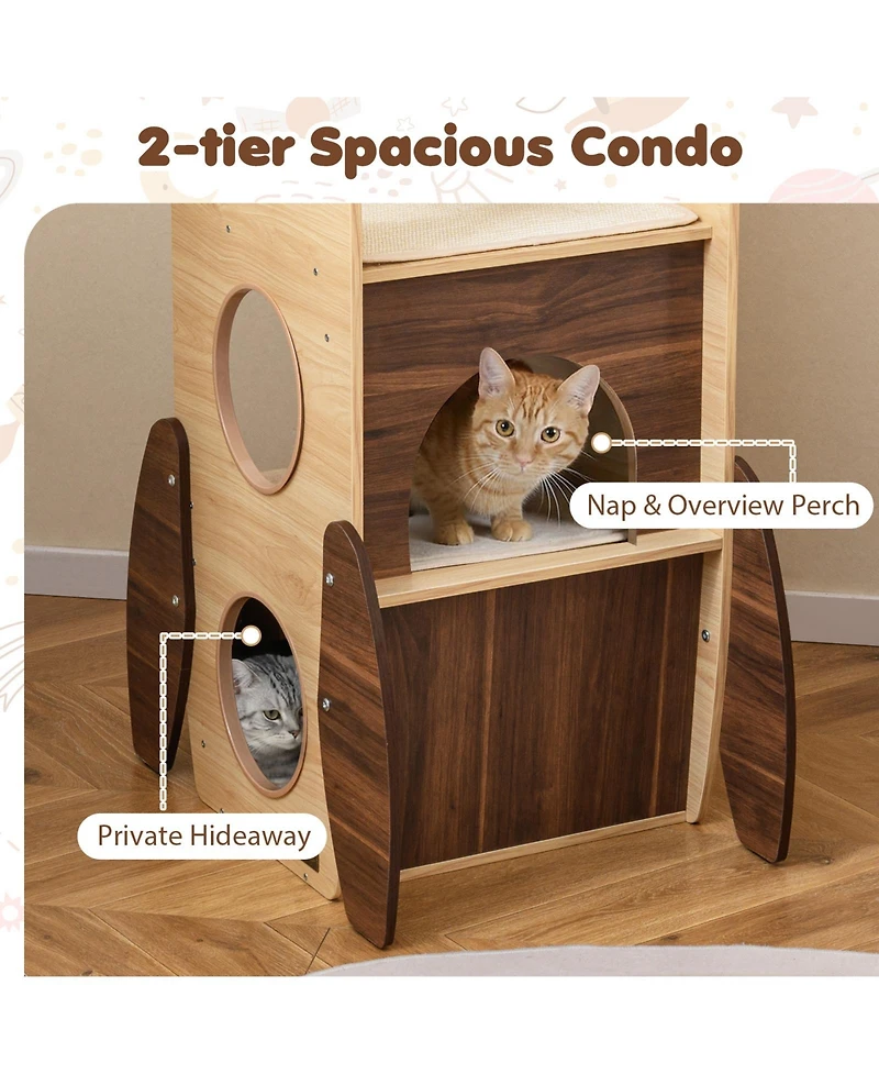 Cozito Rocket Cat Tree 47 in Wooden Cat Tower for Indoor Cats