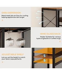 Aheaplus Coffee Bar Cabinet with Mini Fridge Space, Buffet Sideboard with Charging Station